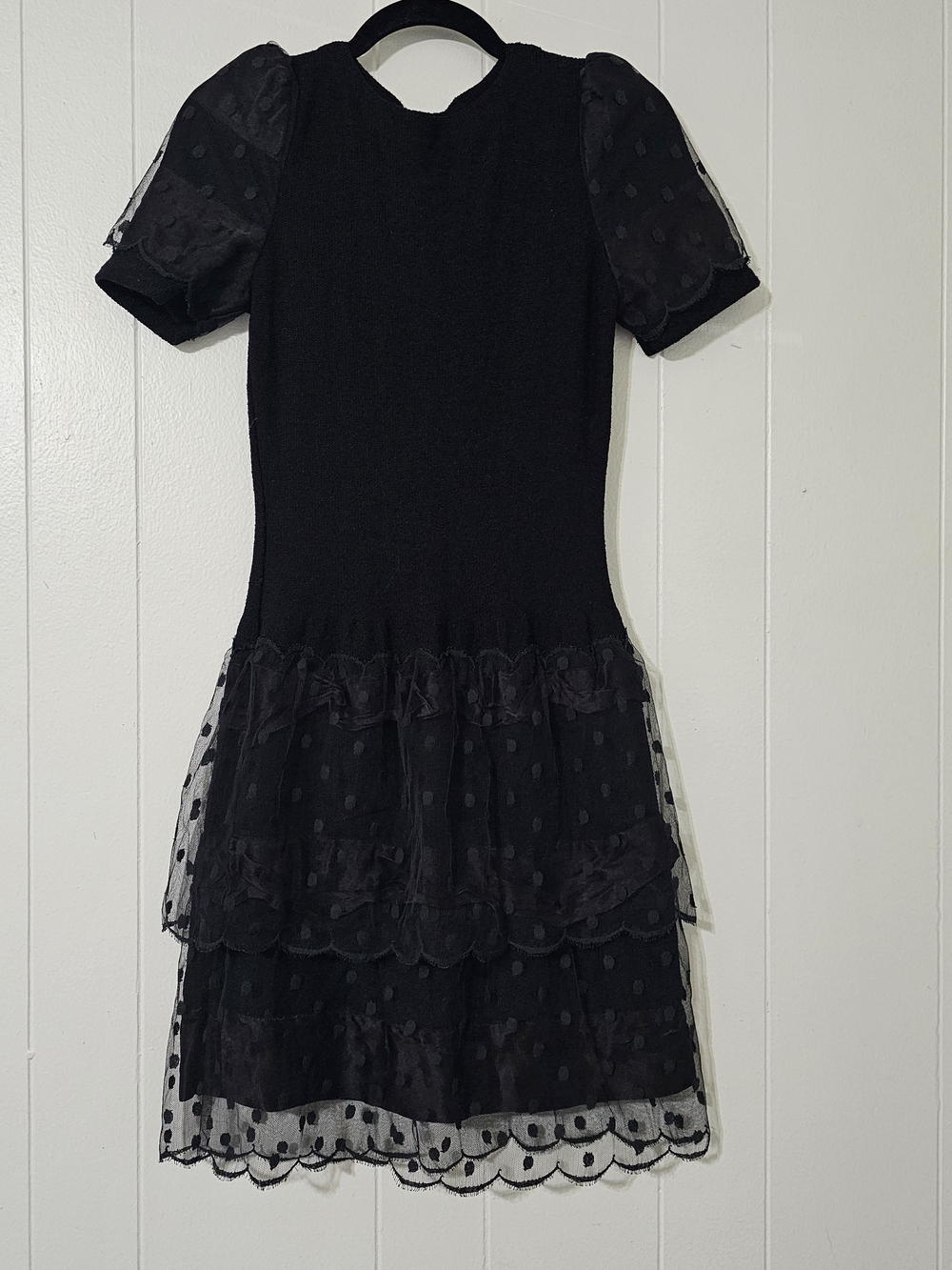 Vintage 80s Adolfo New York for Neiman Marcus Black Swiss Dot Party Dress